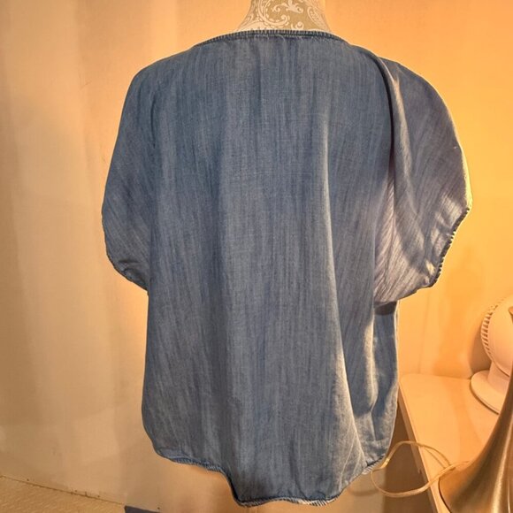 Talbots 2X Denim Chambray Tencel Tie Hem Button Top Plus Beachy Vacation Blse - Picture 5 of 5